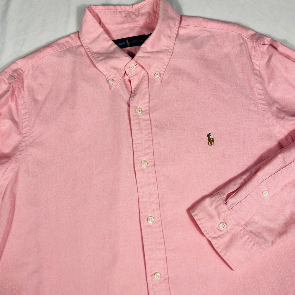 Ralph Lauren Mens XL Pink Cotton Oxford Button Down Long Sleeve Shirt Pony Logo